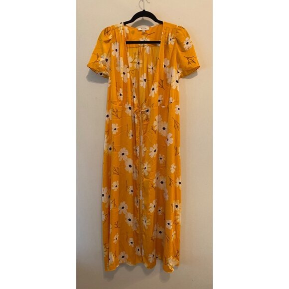Madewell Midi Dress Yellow White Floral Print Puff Sleeve Wrap Medium - Picture 5 of 9